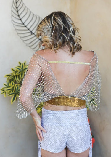 Sparkle rhinestone fishnet kimono top