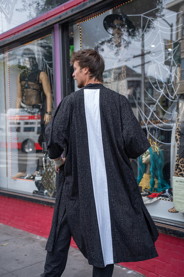 Black Runic Long Kimono with contrasting white back panel