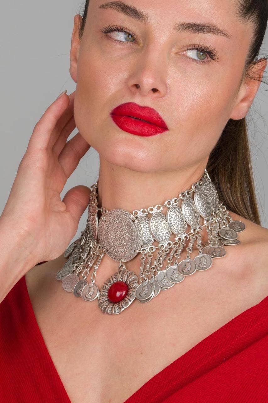ZeyDor Bohemian Necklace with Red Stone