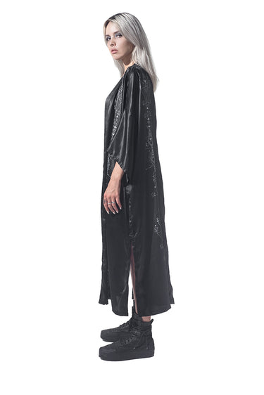 Lunar print Silk long kimono