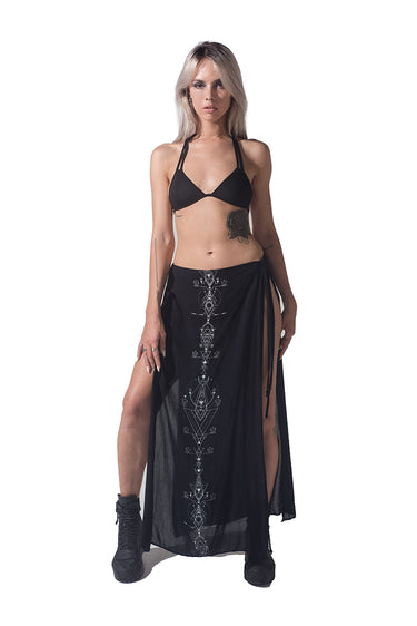 Lunar print long skirt cover up