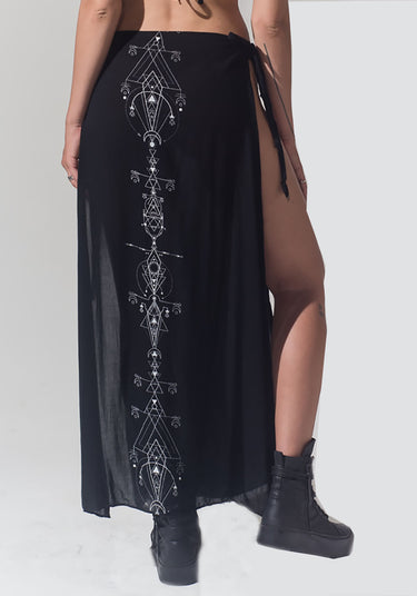 Lunar print long skirt cover up