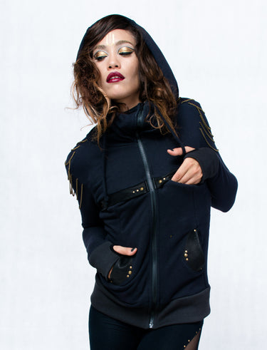 Chain Embellished Zip-Up Hoodie