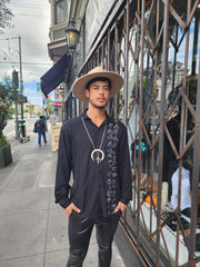 Wotsuma symbol print Button Front Long Sleeve Shirts