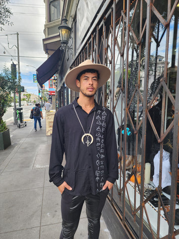 Wotsuma symbol print Button Front Long Sleeve Shirts