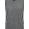 A sleeveless crewneck tank top in dark gray, featuring an all-over tonal geometric pattern.