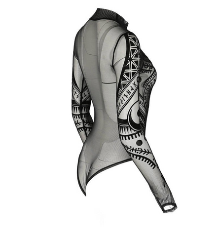 Mesh Gothic Bodysuit - Runic motif