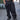 Unisex Combat runic Pants in black with tonal Runic print and buckle straps, front view