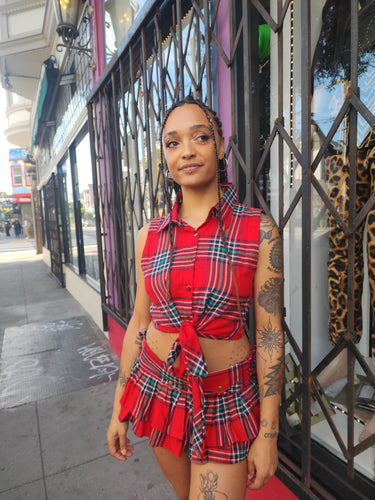 Plaid Crop Tie Top