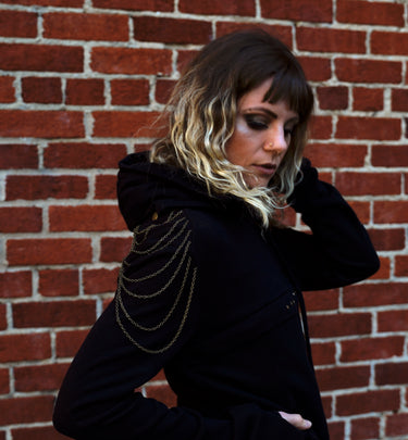 Chain Embellished Zip-Up Hoodie