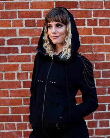 Chain Embellished Zip-Up Hoodie