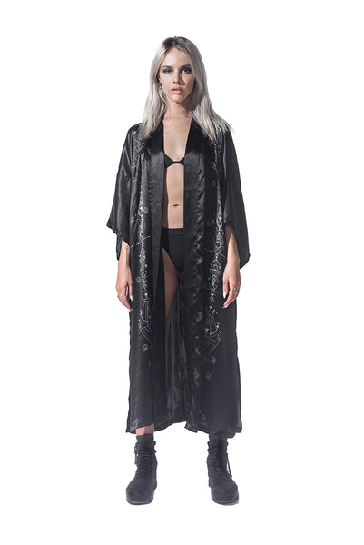 Lunar print Silk long kimono