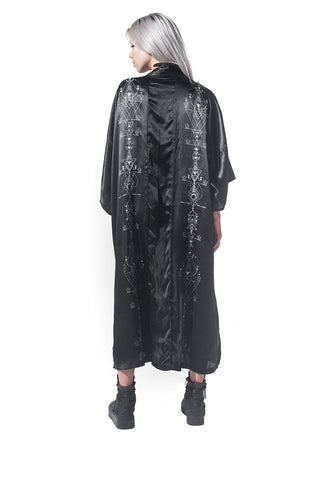 Lunar print Silk long kimono
