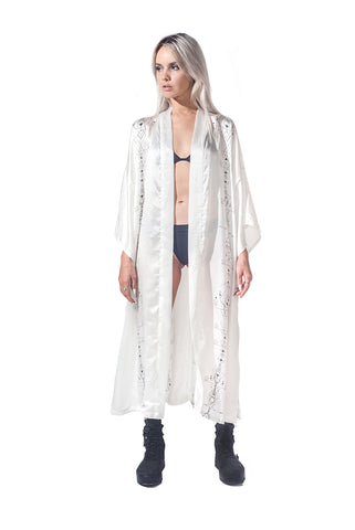 Lunar print Silk long kimono