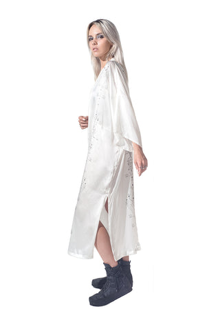 Lunar print Silk long kimono