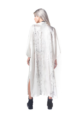 Lunar print Silk long kimono