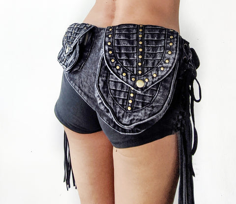 Cotton Canvas Pleats Triple Pocket Belt