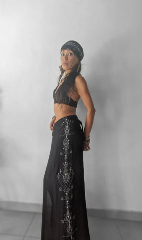 Lunar print long skirt cover up