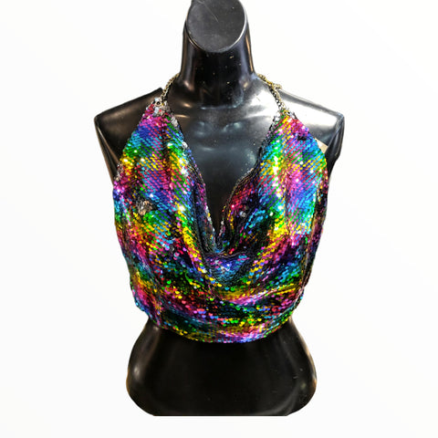 2-tone Sequin Halter Top