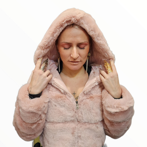 Cropped faux fur hoodie