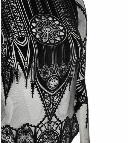 Sheered  Mesh Gothic Bodysuit - Cathedral motif