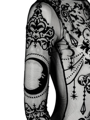 Sheered  Mesh Gothic Bodysuit - Cresent Motiof